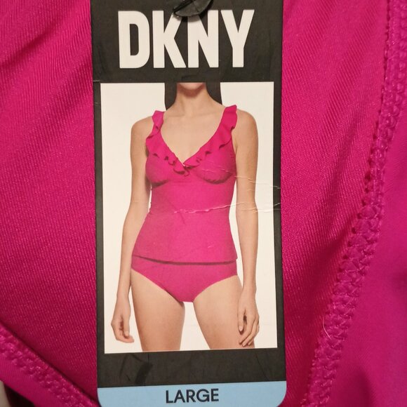 NEW DKNY V-Neck Ruffle Tankini Swimsuit Top Pink Large - Picture 5 of 8